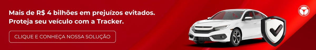 Banner com carro, símbolo de proteção e texto: mais de R$ 4 bilhões em prejuízos evitados. Proteja seu veículo com a Tracker.
