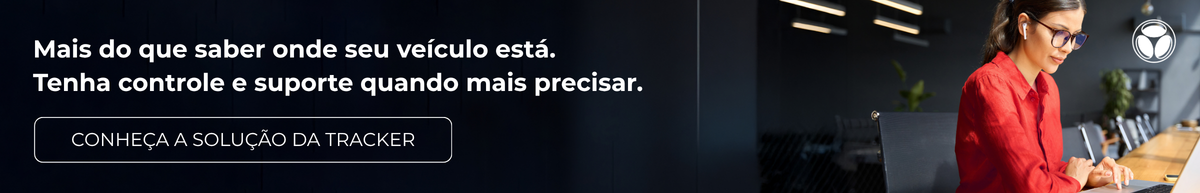 Banner com mulher trabalhando em segurança veicular. No texto: mais do que saber onde seu veículo está. Tenha mais controle e suporte quando mais precisar.