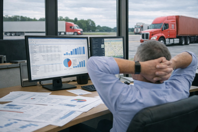 Profissional de logística analisando dados financeiros pós reforma tributária de 2025.