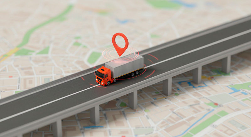 Caminhão sendo rastreado em rodovia.