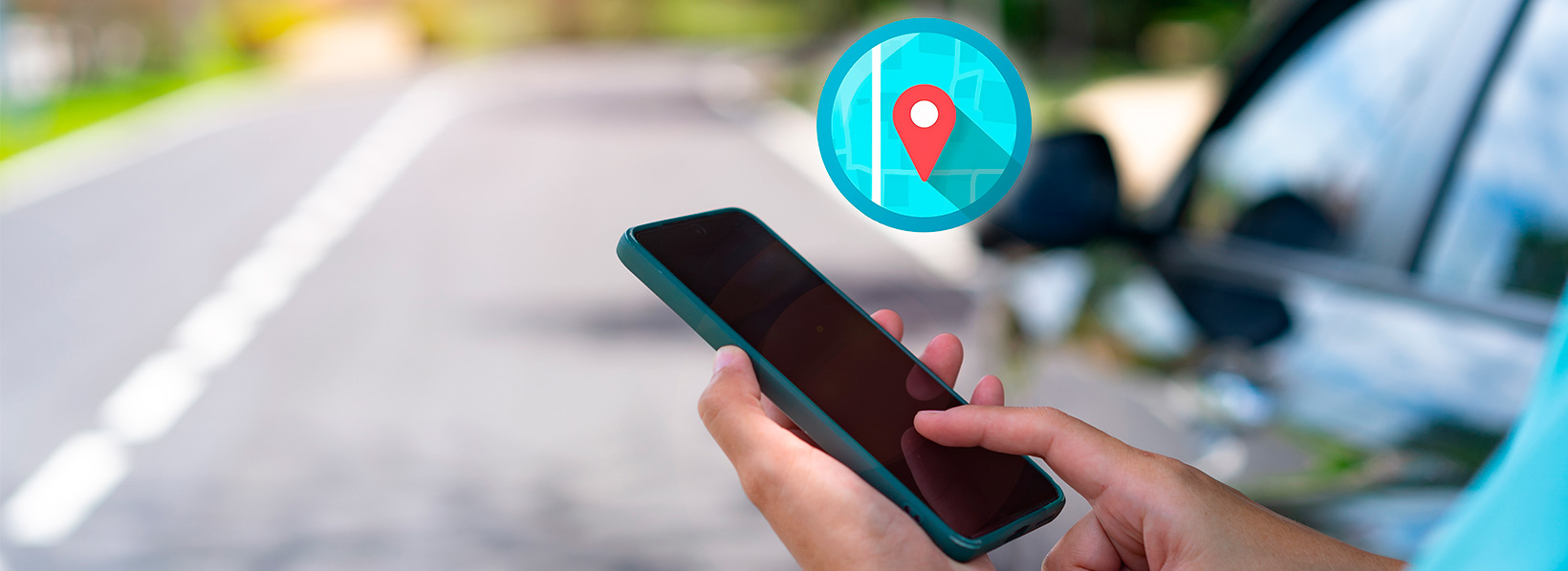 Representação de pessoa verificando a posição do veículo por rastreador veicular.