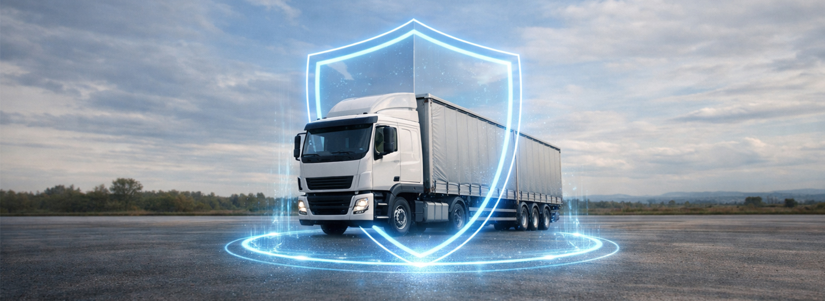 Caminhão protegido com seguro e tecnologia de recuperação de veículos roubados.