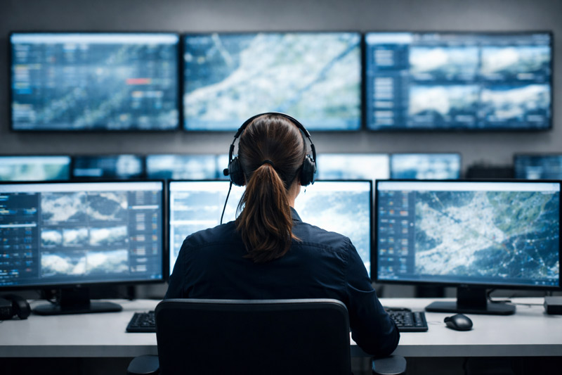 Profissional trabalhando em Centro de Operações Tracker para recuperação de carro furtado ou roubado.