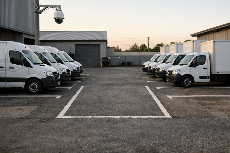 Pátio de veículos de logística, representando a diferença entre roubo e furto.