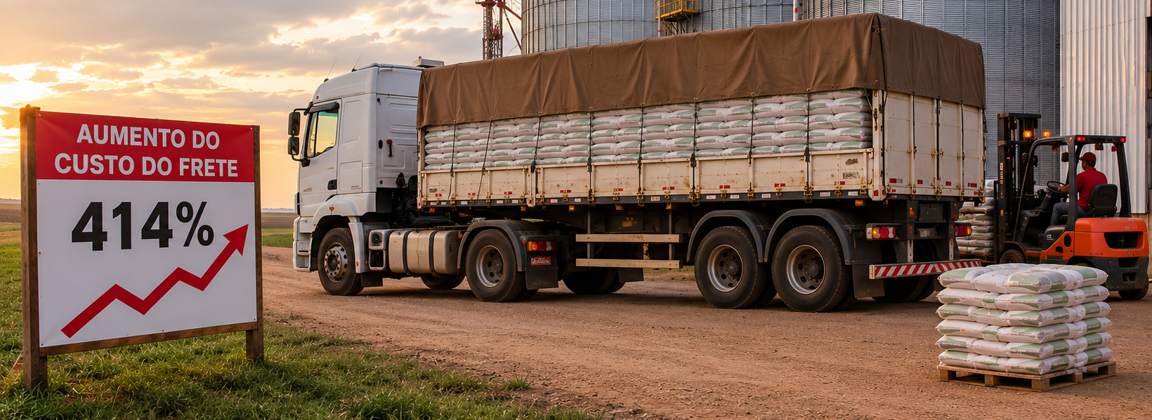 Caminhão de transporte do setor agro, mais afetado pela reforma tributária, estacionado em frente granja.